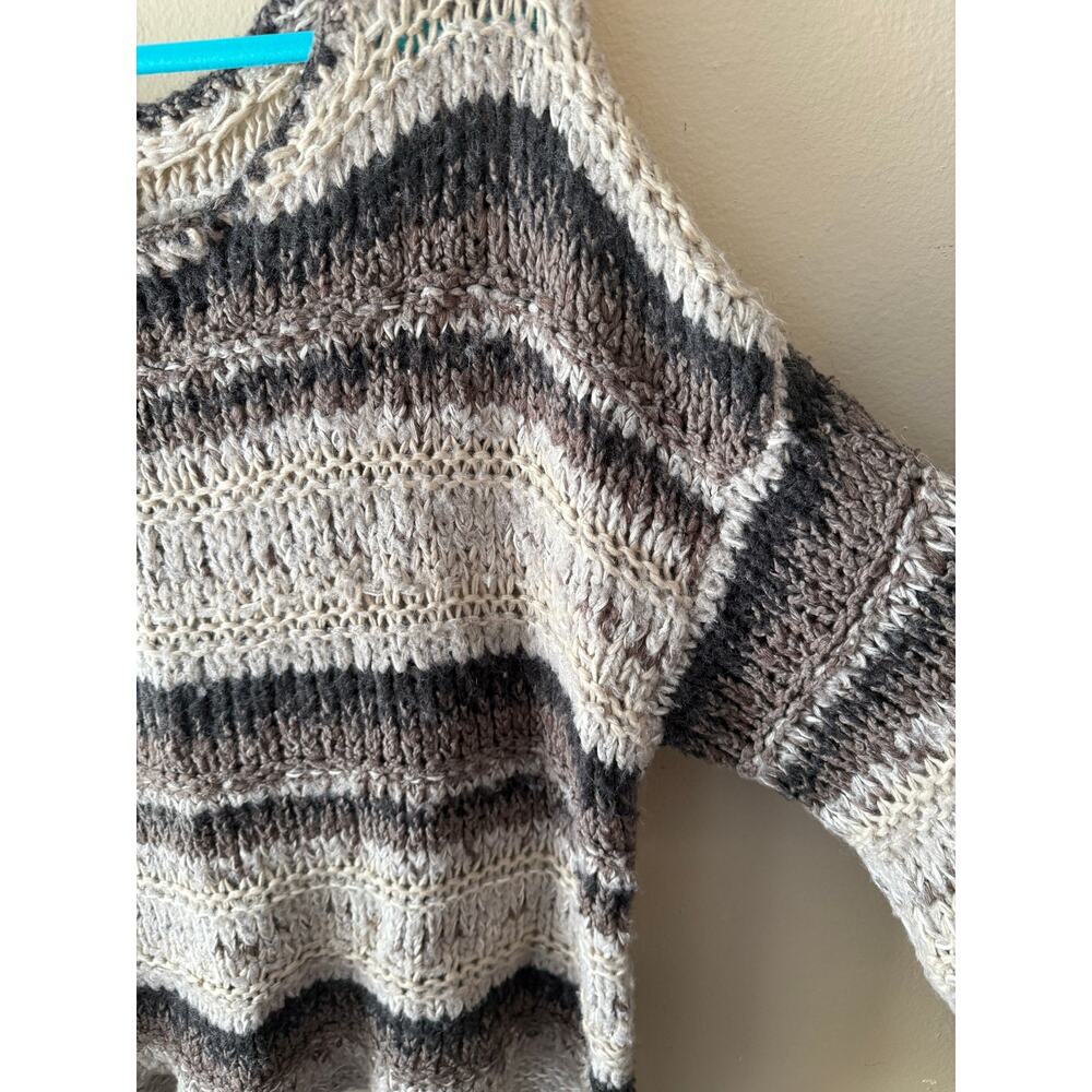 Free People Oversized Knit Brown & Beige Striped Sweater Size M - Picture 4 of 8